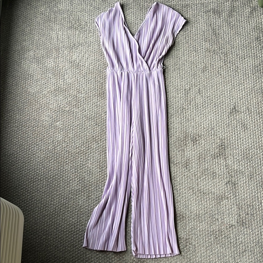 Bershka Purple V-Neck Pleated Jumpsuit